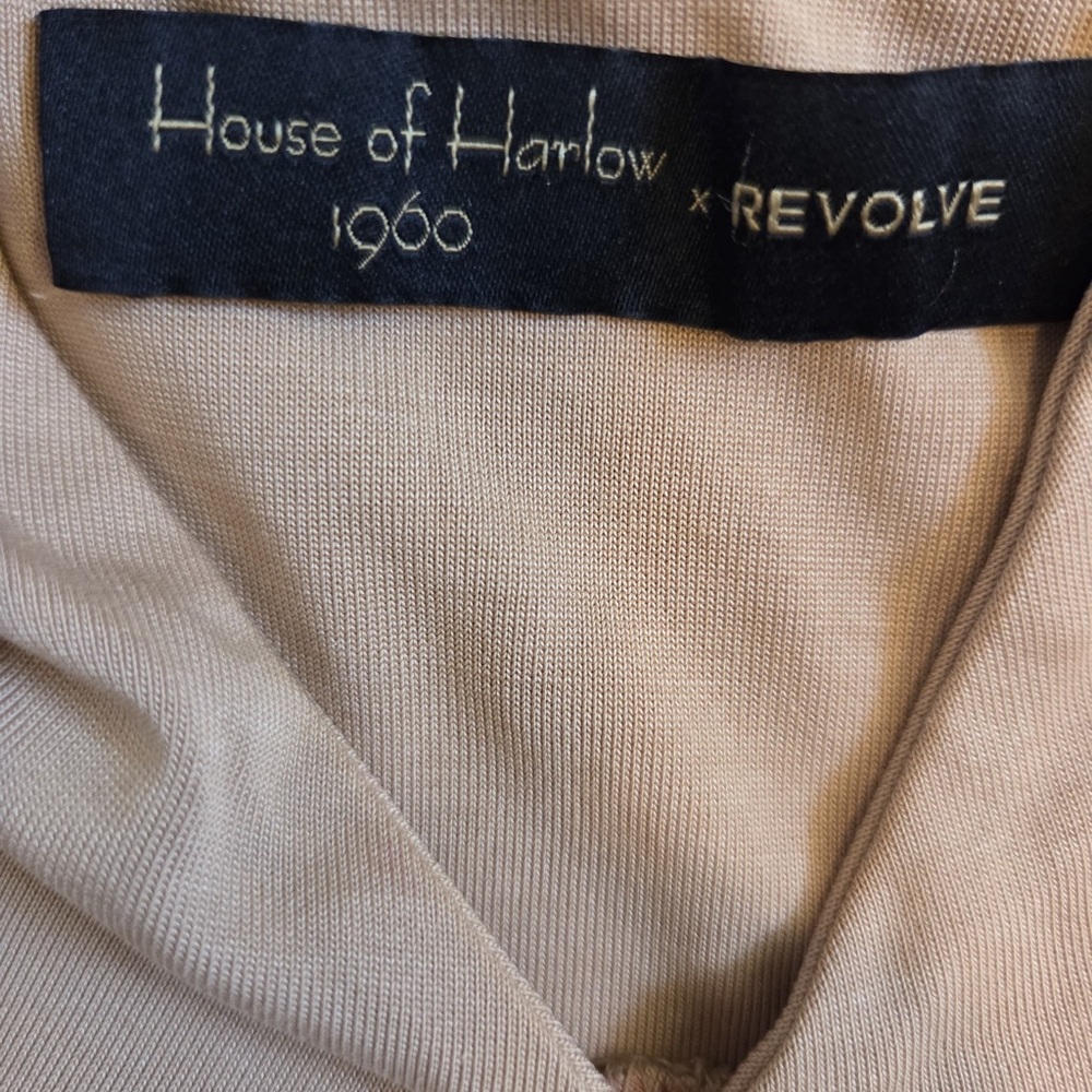 House of Harlow Elegant Tan Halter Dress MIDI Asymmetrical Side Slit Dress! - Picture 8 of 8